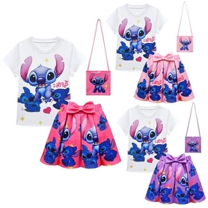 Conjunto de faldas plisadas para niños Lindo conjunto de camiseta vestido estampado de puntada lilo niñas - Imagen 1 de 33
