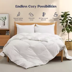 Oversized Comforter White Goose Feather and Down Fiber Fill, King or Full Size - Picture 1 of 11