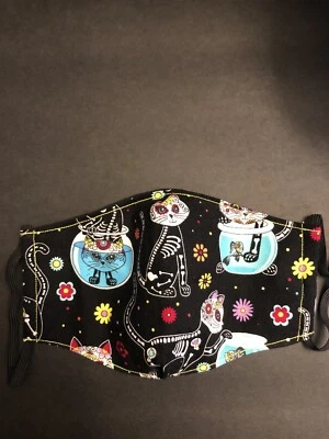 Face Mask Cats Goldfish Sugar Skulls Day Of The Dead Dia de Muertos Fitted Adult - Image 1 of 4