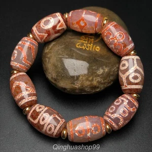 0,8 Zoll alte Tibet Buddhismus Achat geschnitzte Dzi Perlen Hand Kette Armbänder - Bild 1 von 9