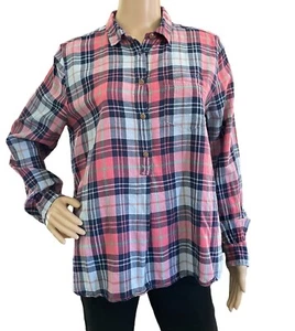 J Crew Womens sz M Plaid Cotton Blend Shirt 5 Button Pullover Top Casual Blouse - Picture 1 of 6