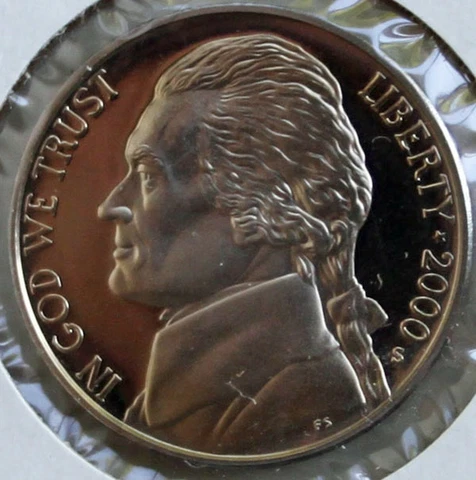 2000 S PROOF Jefferson Nickel from US Mint Proof 5c Five Cent Coin Made in USA Cover