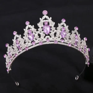 Silver Tiara Lavender purple gems Crown Princess Queen prom gift birthday bridal - Picture 1 of 1