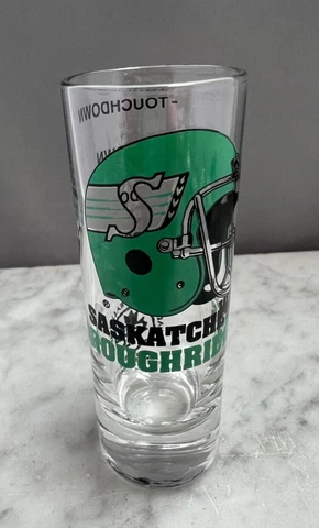 Vintage SASKATCHEWAN ROUGHRIDERS 1992 CFL Football GLASS TALL SHOT GLASS - Nice! Cover