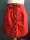 Topshop Red Mini Skirt Gold Button Front Lace Trim Bow 8 36
