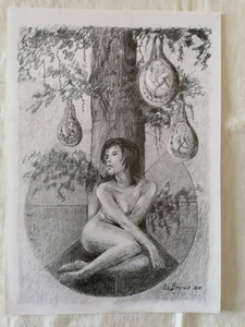 Disegno a matita quadro originale FIGURA DI DONNA moderno su carta arredo casa - Foto 1 di 2