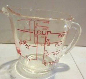 Vintage Fire-King Red Lettering 8 Oz Glass Measuring Cup - Picture 1 of 4