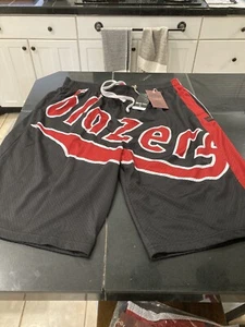 MENS PORTLAND TRAIL BLAZERS HWC Mitchell & Ness BIG FACE Shorts XL XLT BLACK NWT - Picture 1 of 7
