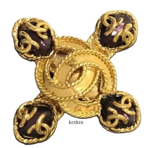 CHANEL Brooch Pin AUTH Coco Vintage CC Logo Gold kenkenjp Cross Stone Medal Coin - Picture 1 of 20