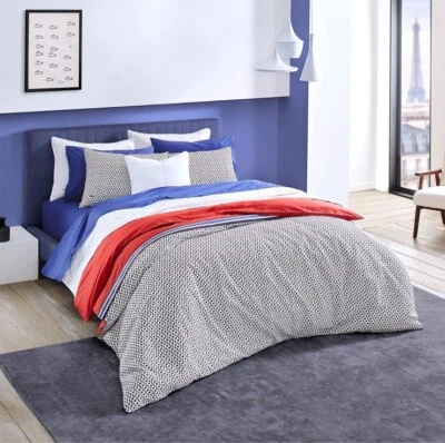 Juego de 2 fundas nórdicas Lacoste Twin/Twin XL Grove & Sham blanco azul marino dormitorio D2 Foto 1 de 4