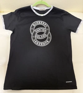 Burberry London Black & White Logo Short T-shirt 100% Cotton Men Size XL - Picture 1 of 18