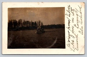1907 Real Photo Postcard RPPC US Flag Boat View Silver Lake NC to Waterloo Sc328 - Picture 1 of 2