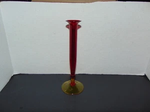 Ruby Red Bud Vase MCM flared top, yellow base - Picture 1 of 6