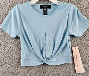 AQUA Twist Front Tee Girls XXS/4-5 Mist Solid Crew Neck Short Sleeve Pullover - Picture 1 of 12