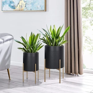 Mid Century Planters for Indoor Plants, Set of 2, Modern Decorative Metal Plante - Picture 1 of 12