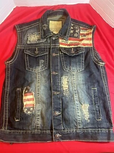 Smoke Rise Mens Distressed Vest Red White Blue Flag Stars Trucker Americana Sz L - Picture 1 of 5