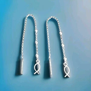 Erick's Sterling Silver Dangle Slider Fish and Beads Earrings Taxco.925 - Picture 1 of 7