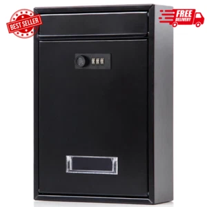 Locking Mailbox Wall Mounted Vertical– Medium, Black With Combination Lock - Picture 1 of 12