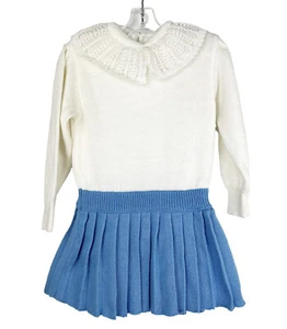 Vestido de punto vintage Nann-Knits para niñas manga larga falda plisada cuello de encaje 2T - Imagen 1 de 11