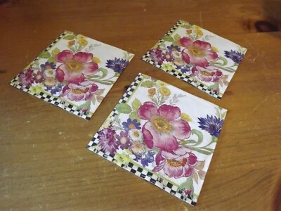 3 SERVILLETAS DE PAPEL MacKenzie-Childs flor mkt blanco 3 unidades TAMAÑO CÓCTEL  Foto 1 de 3