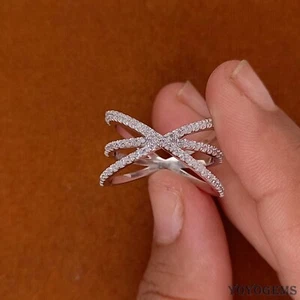 2 Ct Round Elegant Criss Cross Moissanite Engagement Ring Solid 14K White Gold - Picture 1 of 12
