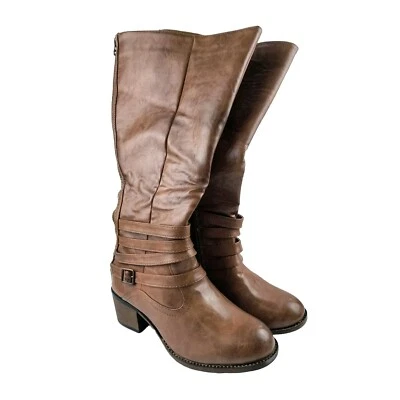 Cloudwalkers Kingston Cognac Brown Womens 11W Tall Riding Boots Zip Knee High - Image 1 of 4