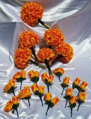 21 Pc Orange, Yellow, Black Wedding Bouquet Package, Bouquet Set w/ Dried Stems - Image 1 of 4