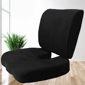 2PC SET Premium Memory Foam Lumbar Back & Seat Cushion Pillow 4 Large Chairs Blk - Picture 1 of 8