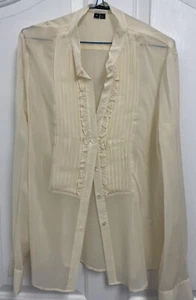Theory Women's Long Sleeve Button Down Shirt Work Business Blouse Cream Size M - Picture 1 of 16