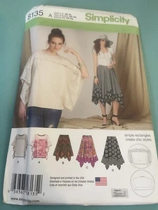 Simplicity Pattern 8135 Miss BOHO Skirt 3 Lengths w/Shaped Hem & Tunic  Sz XS-XL - Picture 1 of 3