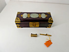 Vintage Chinese Jewellery Box Oriental Cherry Wood With Brass & Jade with Key B3