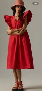 NWT Anthropologie size M red flutter sleeve dress zip closure - Picture 1 of 12