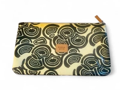 Bolso Fossil Pouch Key-Per Mediano con Cremallera Lona Recubierta Tostado Negro Cuero Borde Y2K Foto 1 de 4