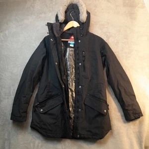 Columbia Black Parka Jacket with Fleece Hood Omni Heat Reflective Womens Medium - Picture 1 of 6