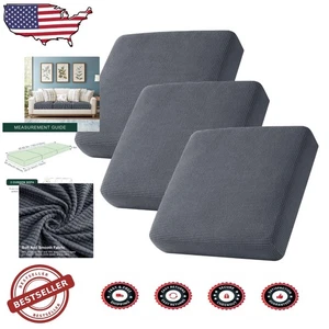 Durable 3pc Sofa Slipcovers Grey Plaid Jacquard Breathable Pet-Proof Fabric - Picture 1 of 9