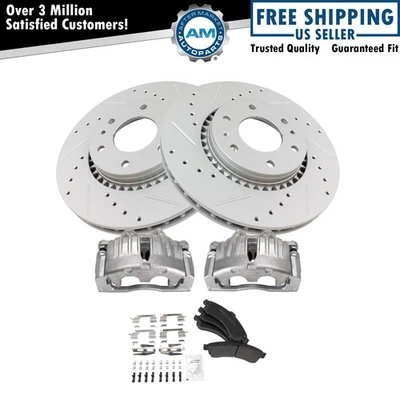 Front Brake Calipers Pads & Drilled Rotors Fits Ascender Envoy Rainier SSR + - Image 1 of 4