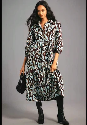 Anthropologie Maeve The Bettina Cotton Tiered Shirt Dress sz L - Image 1 of 4