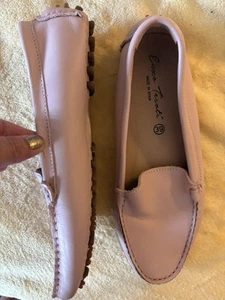 Enzo Tesoti 39 8.5 Pink Leather Driving Loafers Made In Spain Comfort Flats Fun - Picture 1 of 6