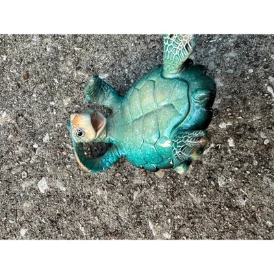 Estatuilla Tortuga Marina Resina Azul Verde Océano Playa Náutica Costera Soporte Teléfono Foto 1 de 4