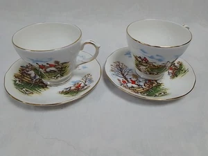 Vintage Duchess English Porcelain Cup & Saucer With Hunting Scene Qty 2 - Picture 1 of 8