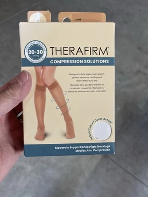 Therafirm Compression Knee High Stockings L Sand 20-30 mmHg NIB 75114 - Image 1 of 4