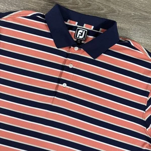 Footjoy Mens Shirt XXL Blue Pink Golf Polo Stripe Tour Embroidered Performance - Picture 1 of 11