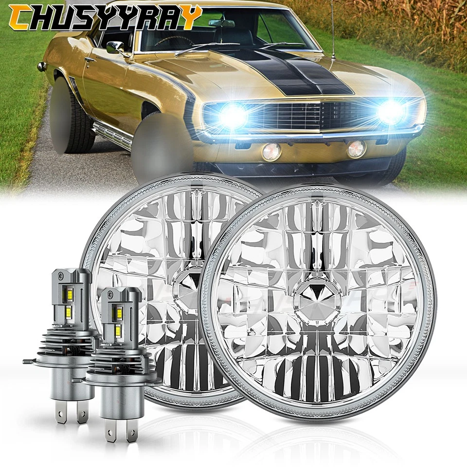Par de faros LED redondos de 7 pulgadas ajuste de haz alto/bajo 1967 1968 1969 Chevy Camaro Foto 1 de 4
