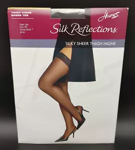 Hanes Thigh Highs Silky Sheer Silk Reflections Size AB Barely Black 720 - Picture 1 of 4