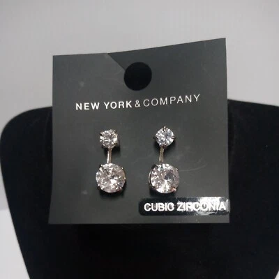 Vintage New York and Co Silvertone & CZ Dangly Earrings, Estate, (FC 93/4 D541) - Image 1 of 4