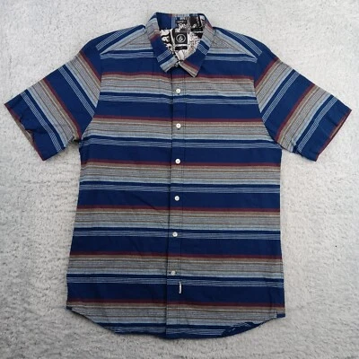Volcom Shirt Mens Large Slim Blue Gray Striped Button-Up Collared Outdoors - Image 1 of 4