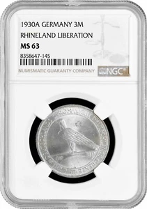Weimar Republic 3 reichsmark 1930 A, NGC MS63, "Liberation of Rhineland" - Picture 1 of 2