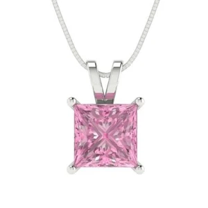 Collar colgante de cadena de 18" de diseñador VVS1 de oro macizo blanco rosa princesa de 2,0 quilates - Imagen 1 de 11