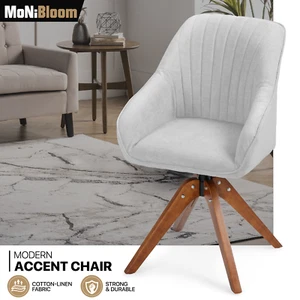 Gray Swivel Accent Chair Modern Bedroom Office Upholstered Armchair w/Wood Legs - Picture 1 of 11