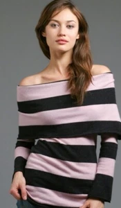 Bebe Pink Black Striped Cashmere Jumper Dress S - Picture 1 of 6